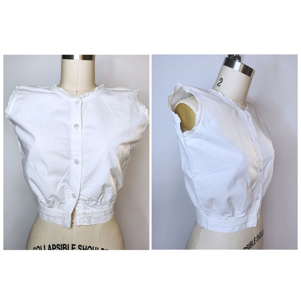 1900s White Crop Top Corset Italian Button Down Peasant Prairie Edwardian XXS